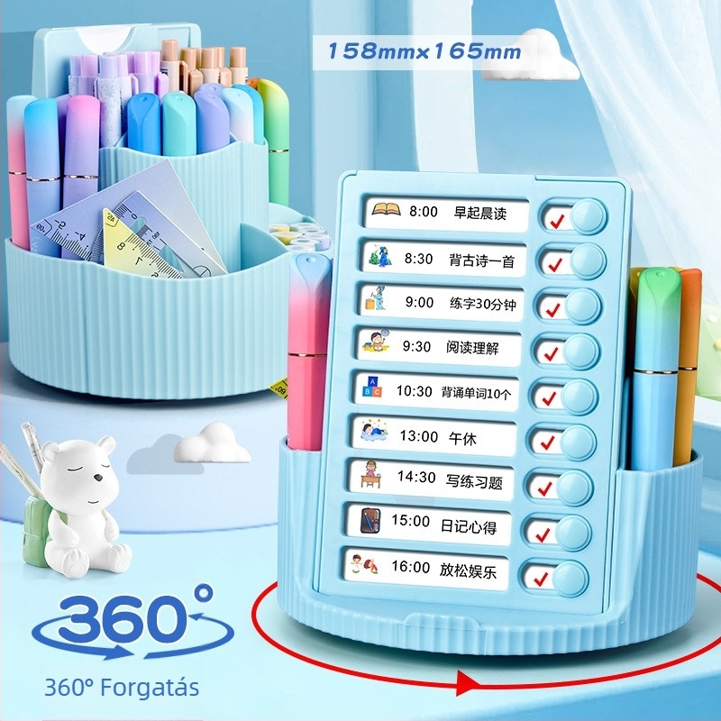 Tiger Crown 360° forgó tolltartó, négyzet alakú műanyag íróasztali rendező, Modell 1