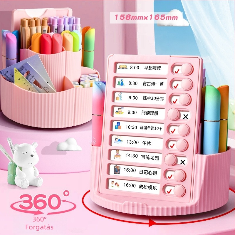 Tiger Crown 360° forgó tolltartó, négyzet alakú műanyag íróasztali rendező, Modell 1