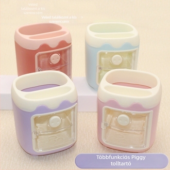 Aranyos malac alakú ceruzatartó, műanyag asztali rendező nagykapacitású rekeszekkel