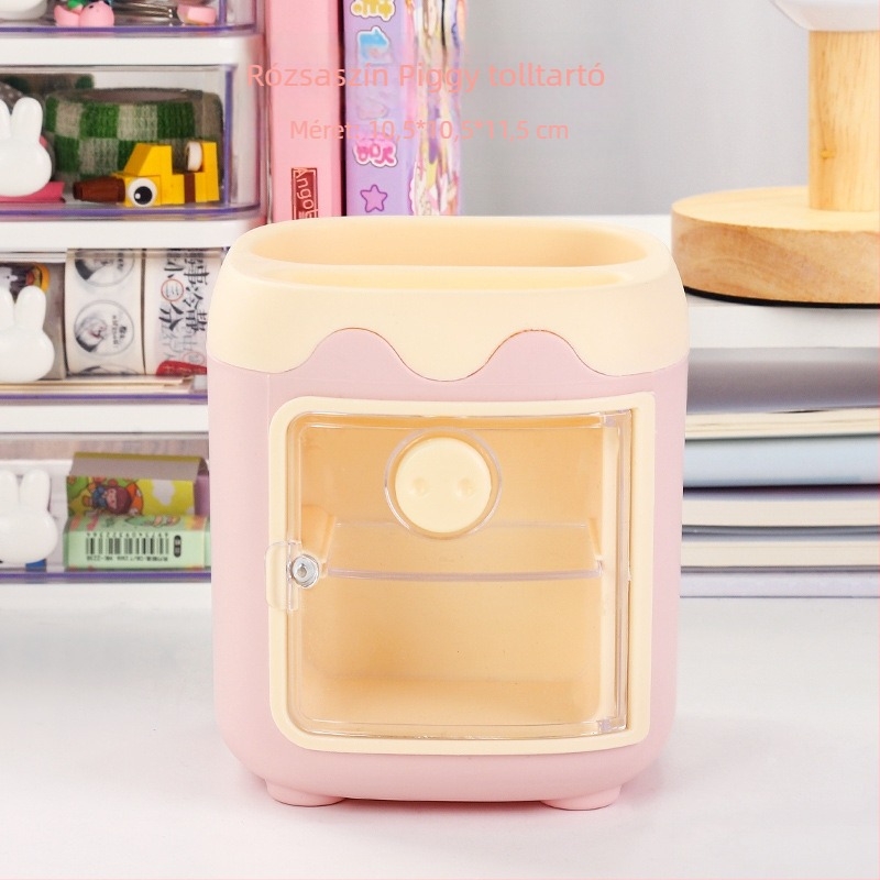 Aranyos malac alakú ceruzatartó, műanyag asztali rendező nagykapacitású rekeszekkel