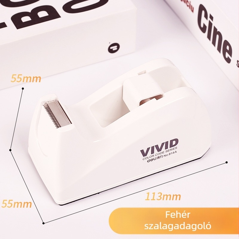 Deli 814A Asztali szalag tartó és vágó, műanyag, 390 g, szalag szélesség legfeljebb 108 mm