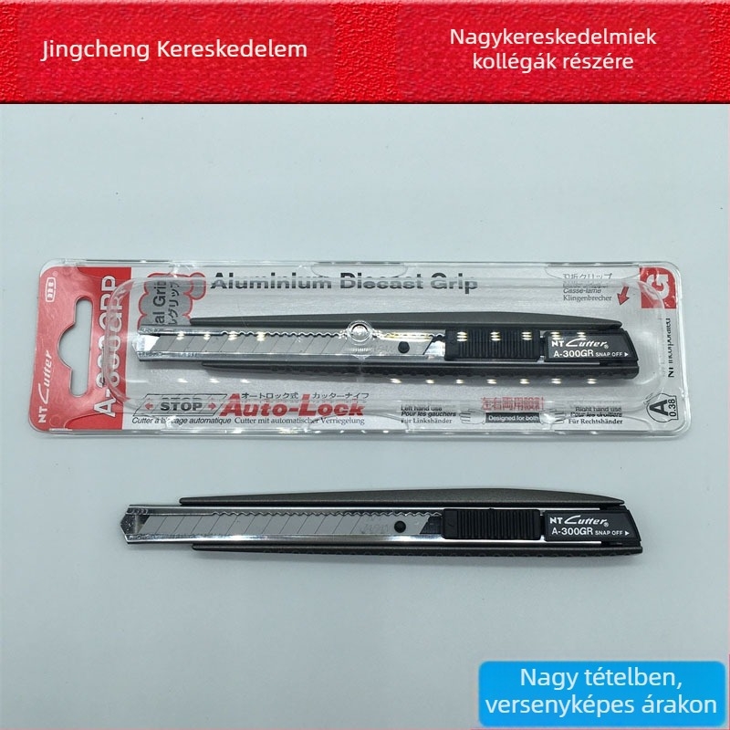 Minden fém fogantyúval rendelkező vágó kés, modell A-300GRP, filmek vágásához; penge 0.38×9×72 mm; teljes hossz 145 mm; nettó tömeg 62 g