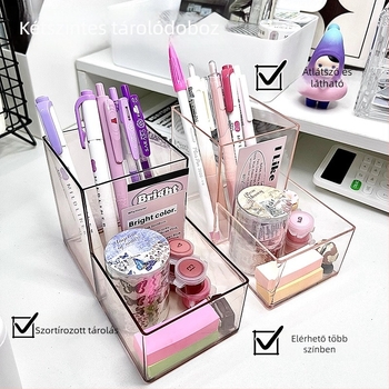 Asztali tárolóedény, átlátszó, osztókkal; polisztirol anyagból; modell: magas és alacsony tárolási dizájn