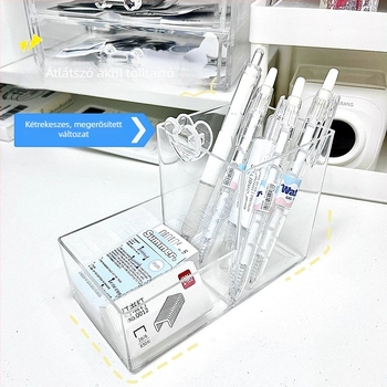 Asztali tárolóedény, átlátszó, osztókkal; polisztirol anyagból; modell: magas és alacsony tárolási dizájn