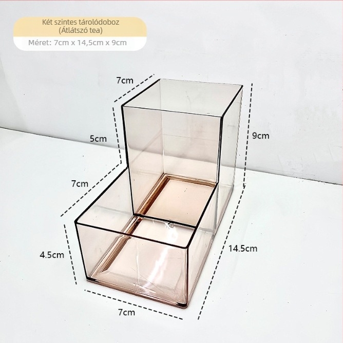 Asztali tárolóedény, átlátszó, osztókkal; polisztirol anyagból; modell: magas és alacsony tárolási dizájn