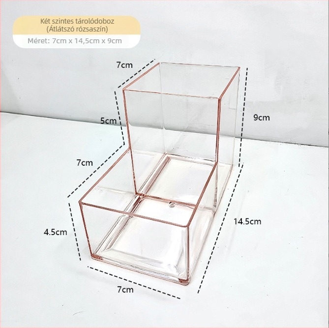Asztali tárolóedény, átlátszó, osztókkal; polisztirol anyagból; modell: magas és alacsony tárolási dizájn
