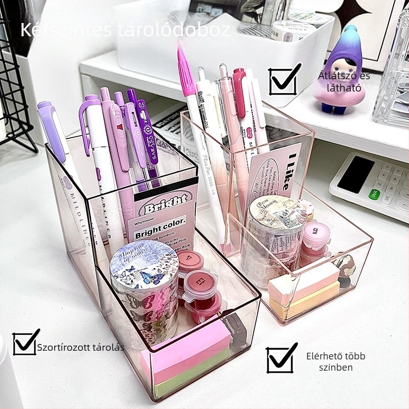 Asztali tárolóedény, átlátszó, osztókkal; polisztirol anyagból; modell: magas és alacsony tárolási dizájn