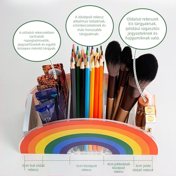 Íves akril tolltartó asztali rendezővel, rajzfilmszerű dizájnnal, modell BT-02, testreszabható logó, testreszabás elérhető, magáncímke elérhető