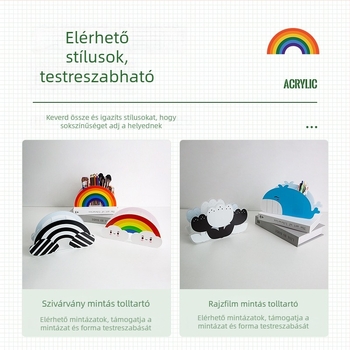 Íves akril tolltartó asztali rendezővel, rajzfilmszerű dizájnnal, modell BT-02, testreszabható logó, testreszabás elérhető, magáncímke elérhető