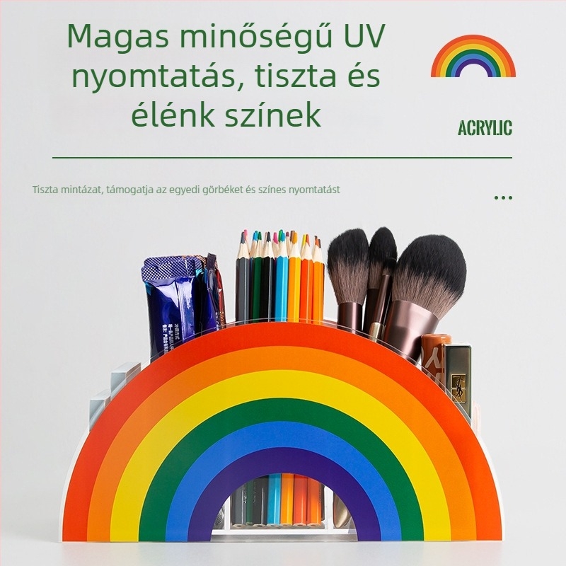 Íves akril tolltartó asztali rendezővel, rajzfilmszerű dizájnnal, modell BT-02, testreszabható logó, testreszabás elérhető, magáncímke elérhető