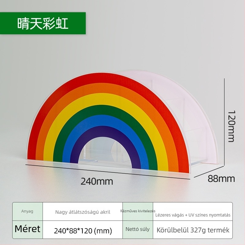 Íves akril tolltartó asztali rendezővel, rajzfilmszerű dizájnnal, modell BT-02, testreszabható logó, testreszabás elérhető, magáncímke elérhető