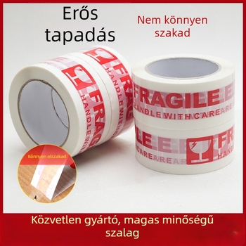 Csomagoló szalag törékeny figyelmeztetéssel, magas viszkozitású ragasztó, film vastagsága 50 μm, szélesség 50 mm, hossz 100 m