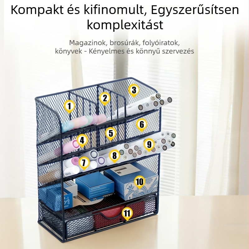 Fém tolltartó az asztalhoz, négyzet alakú, fiókos