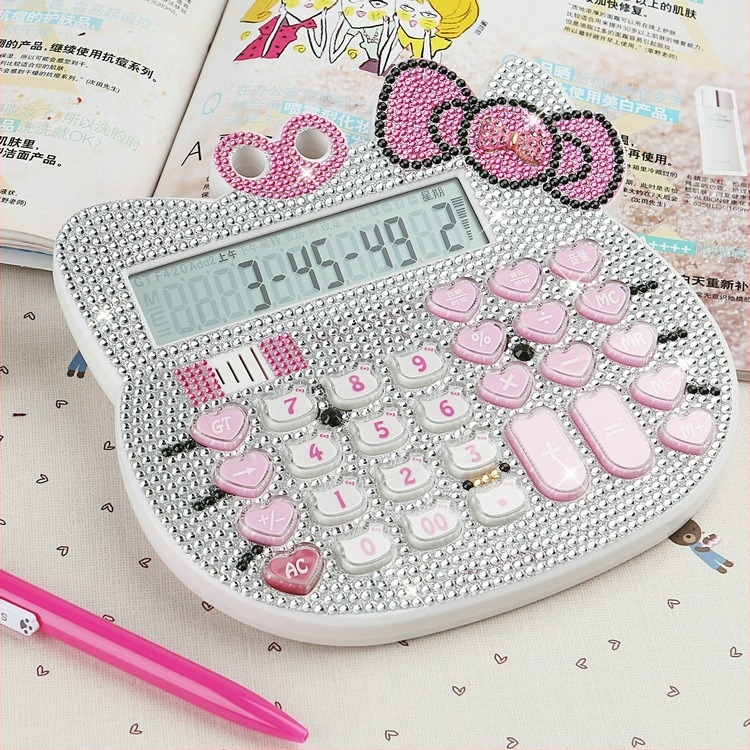 KT-3300 macska fej dizájntú számológép, 12 számjegyű kijelző, hangfunkció, ABS műanyag, elemek nélkül