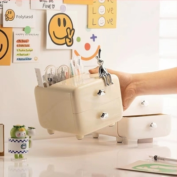 Fiókos irodai tároló doboz, krém stílusú dizájn, PET ABS, 2L kapacitás, modell LK-SN017