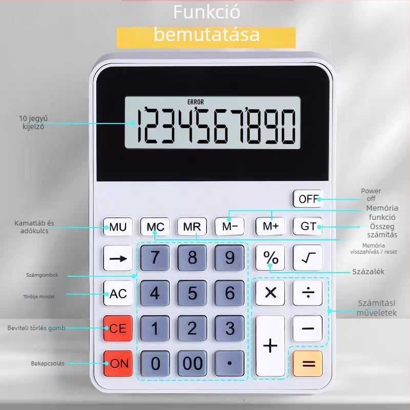 XG-2301 10 számjegyű számológép diákoknak - műanyag ház, AAA alkáli elemmel működik (nincs benne)