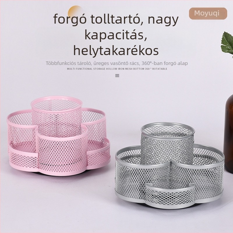 Fém forgó tolltartó szilvavirág mintával, többfunkciós asztali rendező