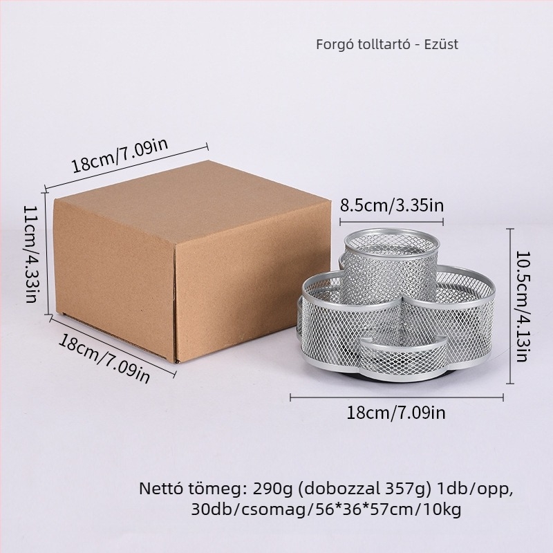 Fém forgó tolltartó szilvavirág mintával, többfunkciós asztali rendező