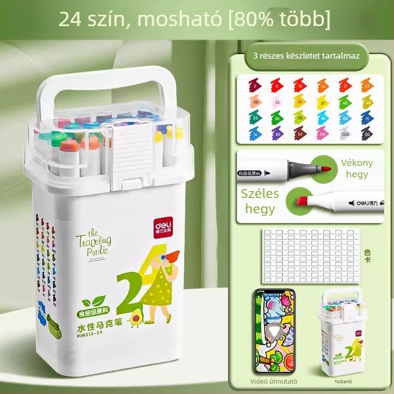 Deli kettős végű marker és akvarell toll készlet, mosható, élelmiszer-minőség, gyermekbiztos