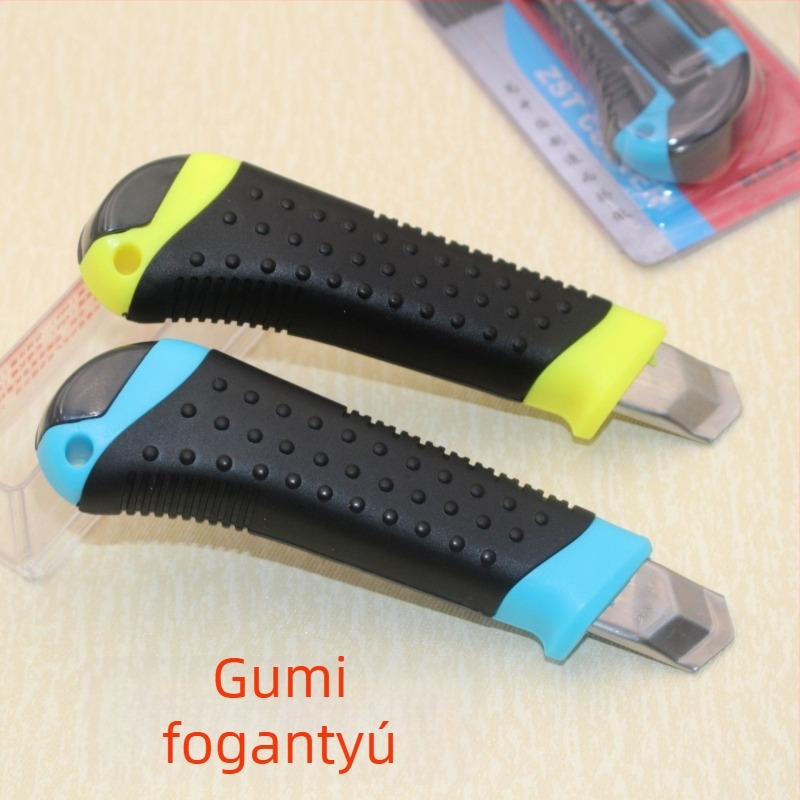 Santai Zhang 208 gumírozott fogantyújú barkácskés, cserélhető pengékkel, tapéta vágására, 18 mm széles penge, műanyag nyél, fém hüvely, 16 cm hosszú