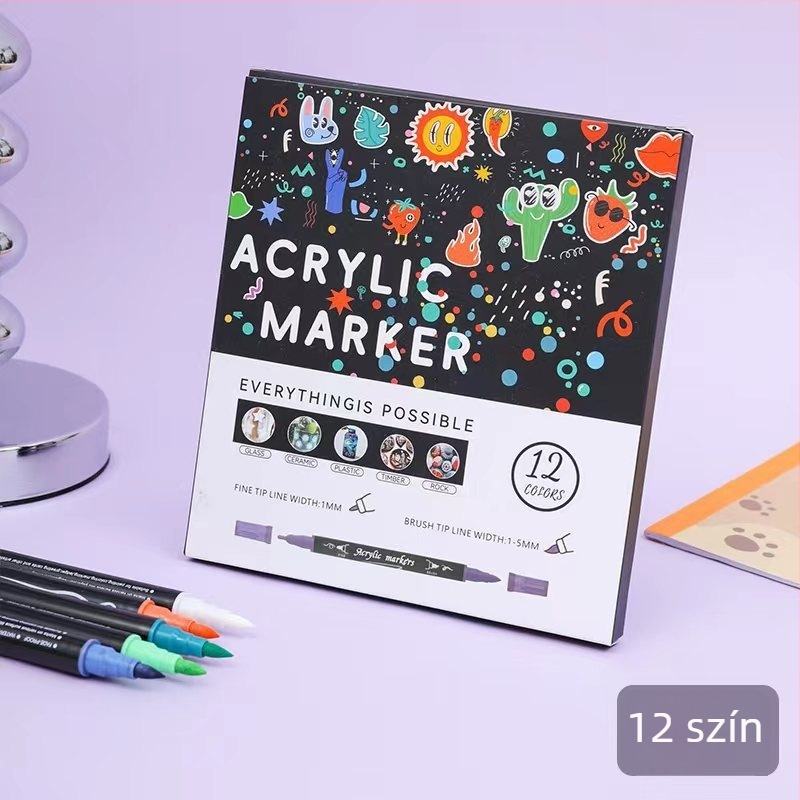 Kétfejes akril marker készlet – vízálló, gyorsan száradó, puha hegyű