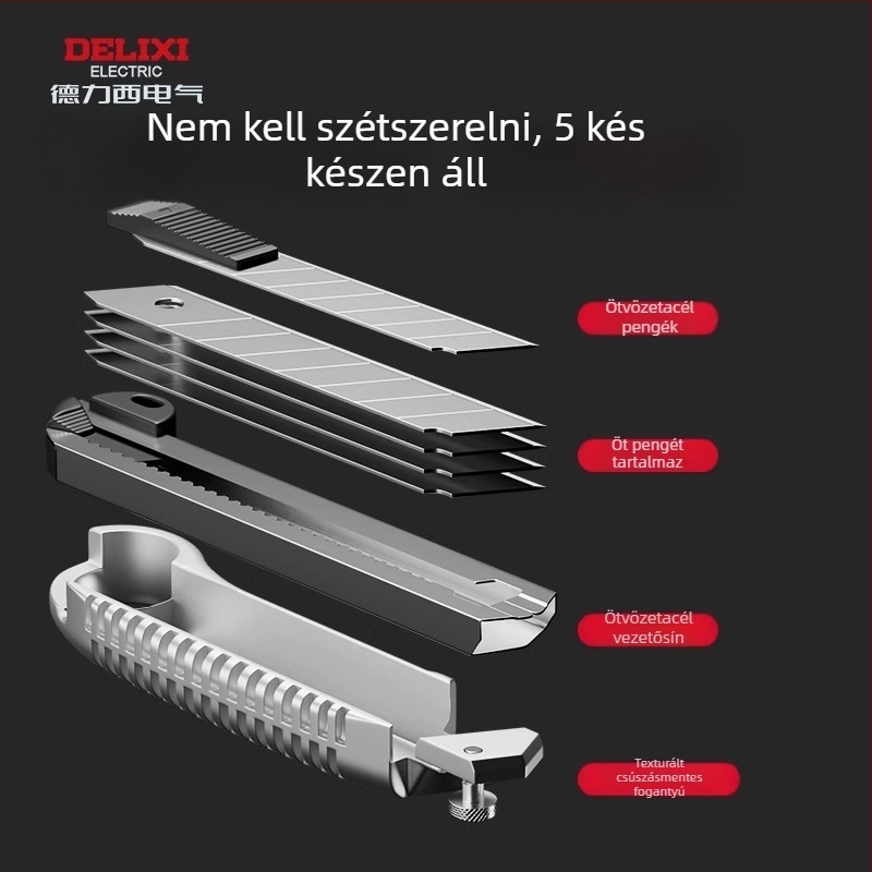Delixi elektromos, szétszerelés nélküli többfunkciós kés tapétákhoz — ötvözet test, 110 g