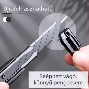 Kompakt fekete pengeű kézi kés wolfram acélból, kis papírvágó, csomagolás felnyitó kés, tapéta vágó, ipari minőségű rozsdamentes acél kés