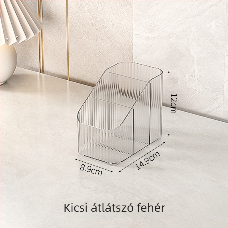 Kozmetikai tároló doboz, átlátszó PET műanyagból, asztali használathoz, rekeszes, modell 3455, kapacitás 2