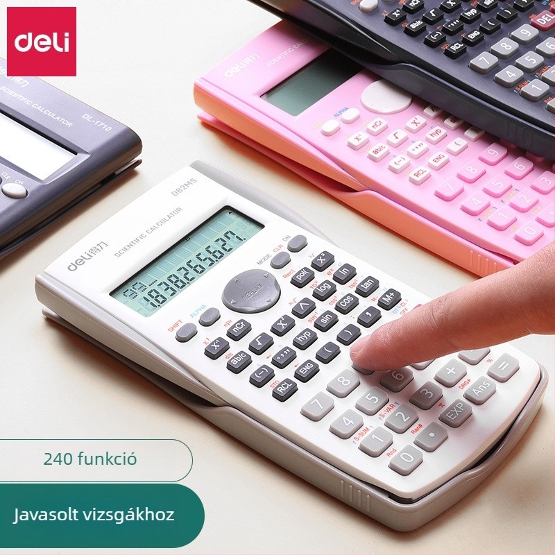 Deli D82MS Hordozható tudományos számológép, 12 számjegyű kijelző, Műanyag ház, Gombos elemre működik, Osztálytermi vizsgákhoz megfelelő