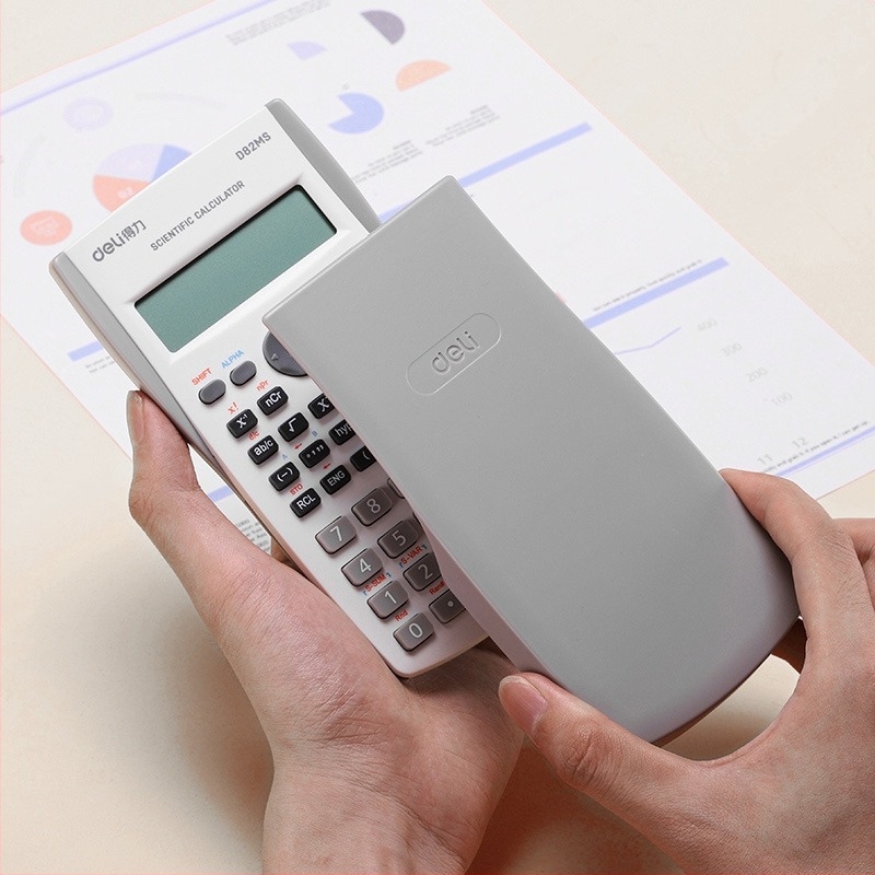 Deli D82MS Hordozható tudományos számológép, 12 számjegyű kijelző, Műanyag ház, Gombos elemre működik, Osztálytermi vizsgákhoz megfelelő