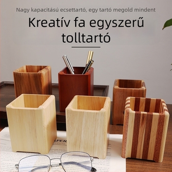 Fából készült tolltartó és asztali rendező, modell K80022, négyzetes formájú, anyag: fa