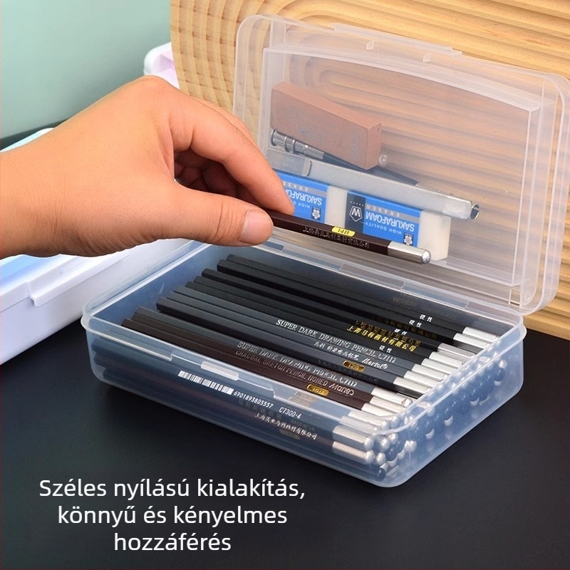 Két szintes ceruza- és eszköztartó művészeknek és diákoknak, átlátszó műanyag szervező, nagy kapacitás