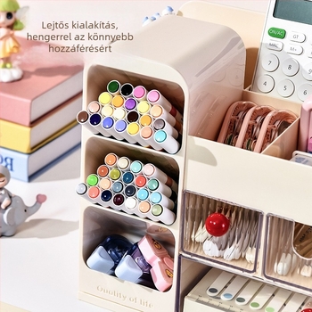 Fiókos asztali tároló doboz rekeszekkel – 18 L kapacitás, ABS+GPPS műanyag, többfunkciós asztali rendező