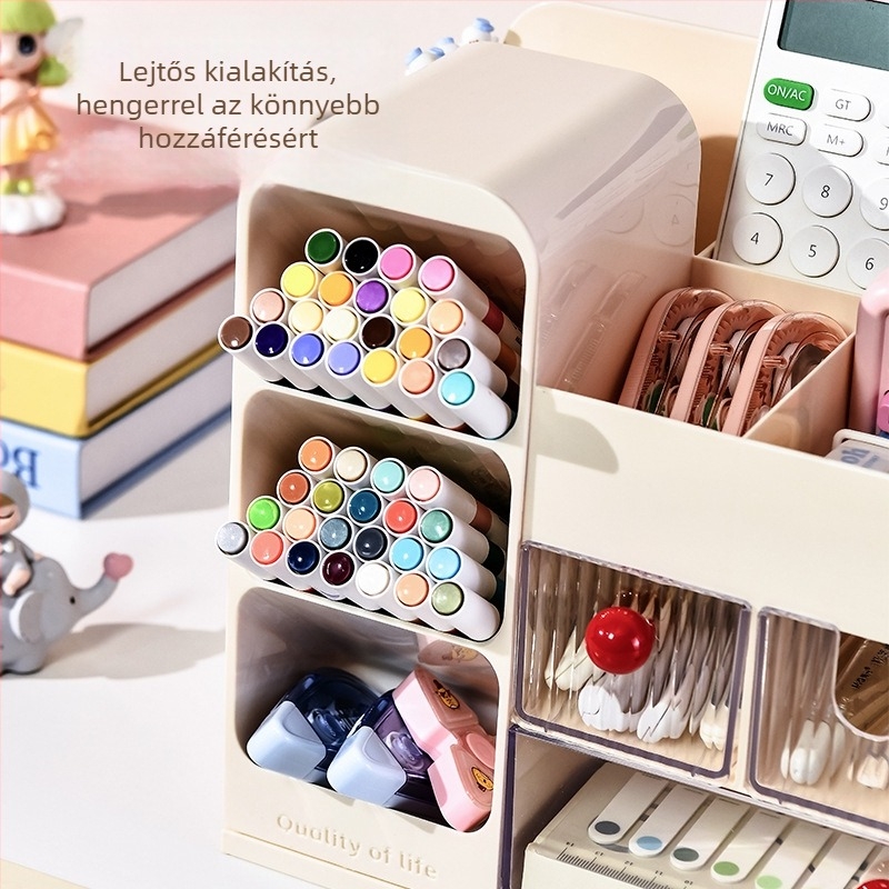 Fiókos asztali tároló doboz rekeszekkel – 18 L kapacitás, ABS+GPPS műanyag, többfunkciós asztali rendező