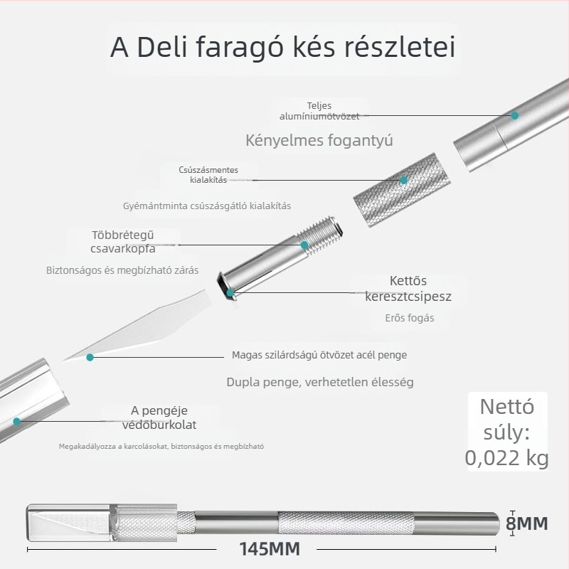 Deli 2102 gravírozó kés – fa gravírozó eszköz, papírvágás, tollkés, gumibélyeg készítéséhez