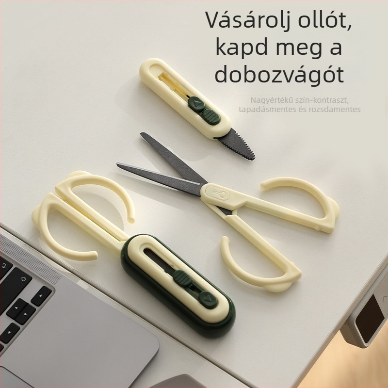 2-in-1 Doboznyitó és Olló, mágneses felakasztási kialakítás; Anyag: ABS+PP+rozsdamentes acél