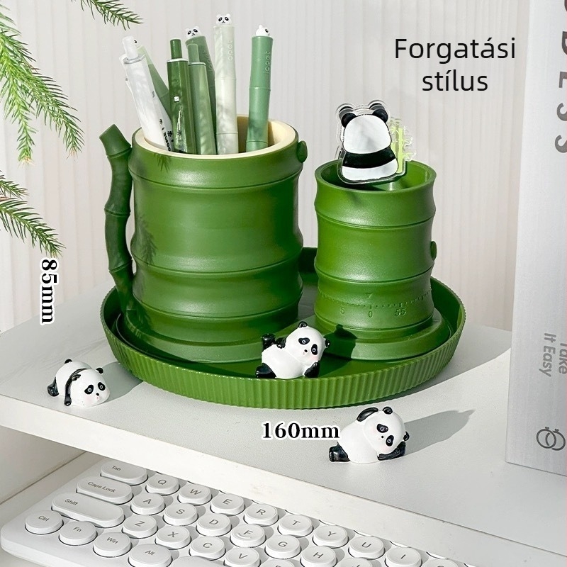 Panda Bamboo 360° forgó tolltartó az asztalra - háromszög alakú műanyag rendező