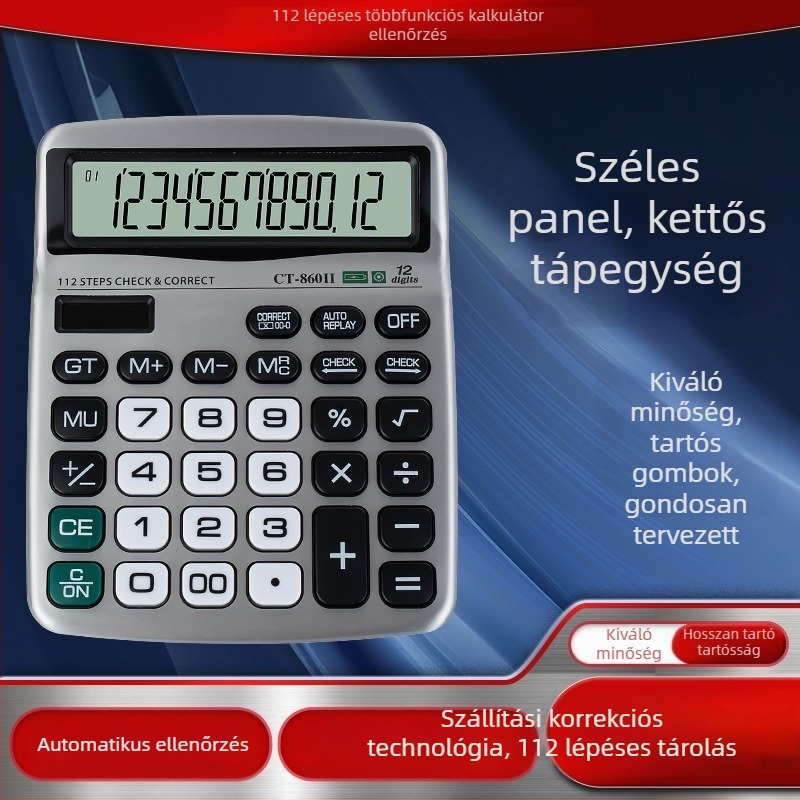 CT-860II számológép, ABS tokozás, 12 jegyű kijelző, AAA alkáli elem, licencelhető magánmárka