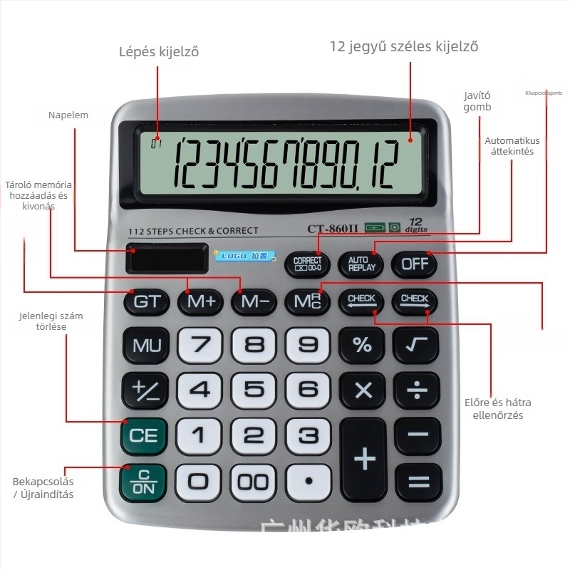 CT-860II számológép, ABS tokozás, 12 jegyű kijelző, AAA alkáli elem, licencelhető magánmárka