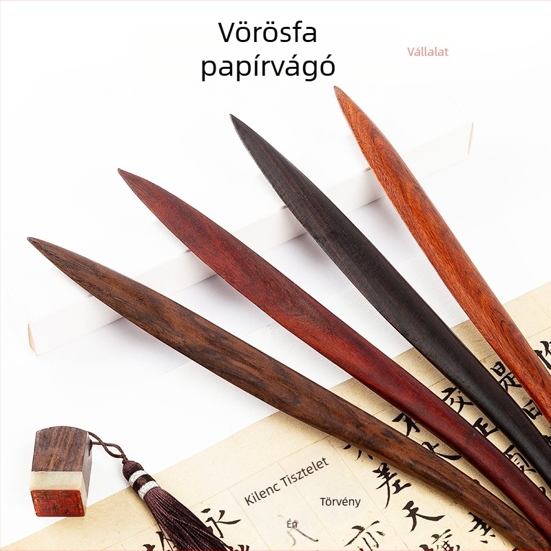 Kézi papírvágó kaligráfiához és Xuan papírhoz, mahagónifából készült, vintage kézzel készített, kis levélnyitó kés