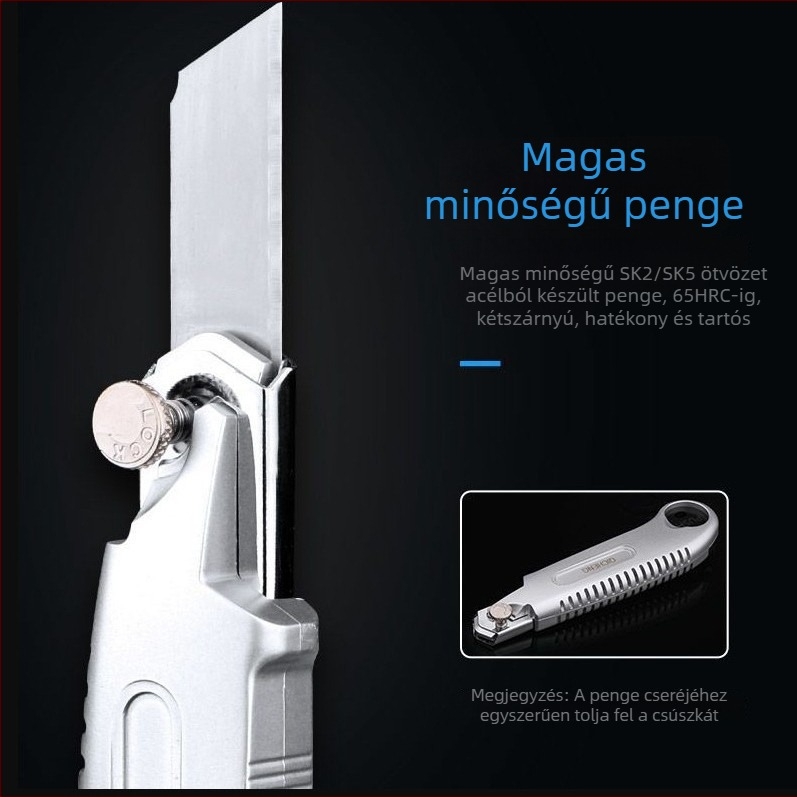 Rozsdamentes acél tapétavágó kés, nehéz kivitel, modell Yt-210; penge 0.5×18 mm; súly 116.5 g