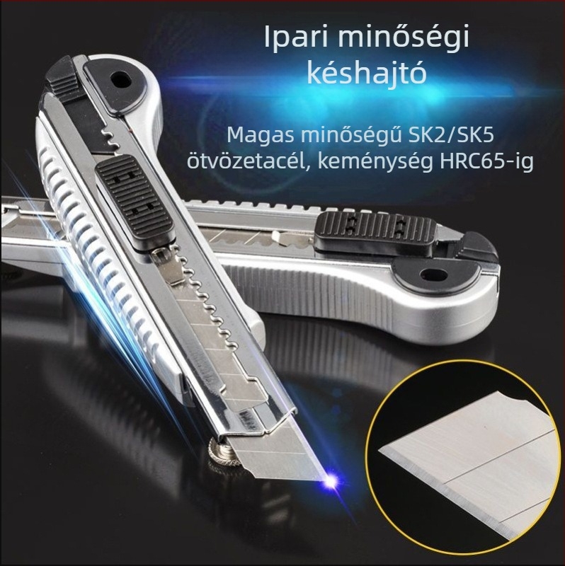 Rozsdamentes acél tapétavágó kés, nehéz kivitel, modell Yt-210; penge 0.5×18 mm; súly 116.5 g