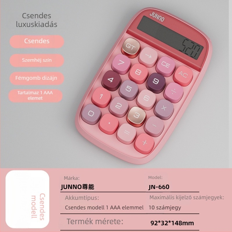 Zuneng JN660 aritmetikai kalkulátor, 10-digit kijelző, hordozható, rugalmas billentyűzet, elem mellékelve
