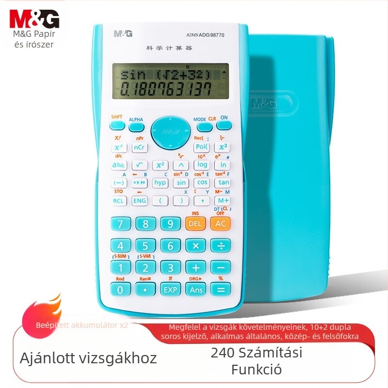 ADG98770K Tudományos számológép, többfunkciós, 12 számjegyű LCD kijelző, gombelemmel működik