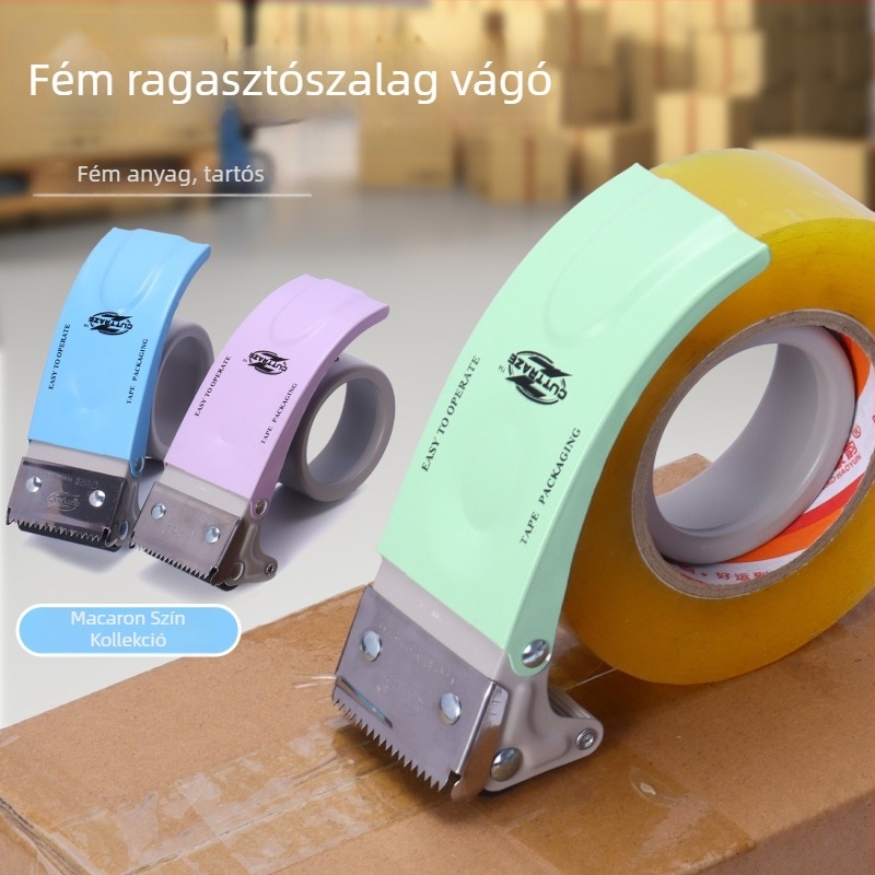 Fémmegerősített 6 cm-es átlátszó ragasztószalagvágó – kézi csomagoló záróeszköz
