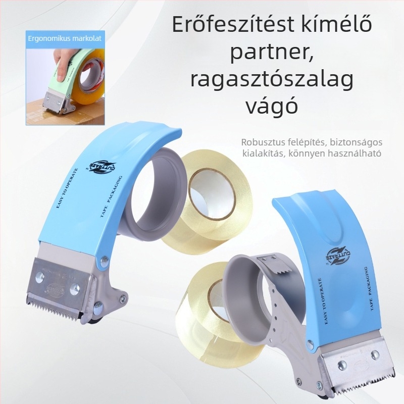 Fémmegerősített 6 cm-es átlátszó ragasztószalagvágó – kézi csomagoló záróeszköz