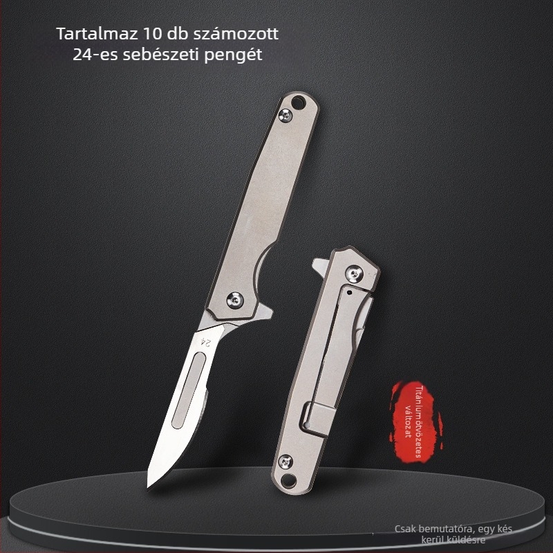 Titánium ötvözetből készült hajtogatható skalpel és doboznyitó, éles önvédelmi univerzális kés, hordozható mini kés, modell 09, 24-es penge