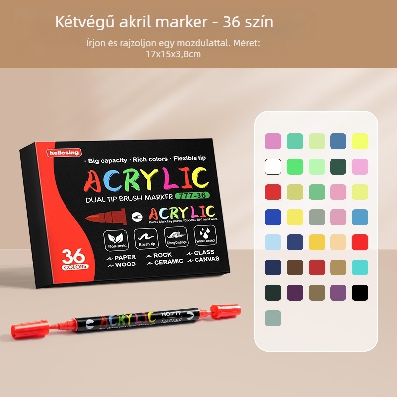 Kétoldalas akril marker toll, kerek fej, vízálló, gyorsan száradó (Kétoldalas, Akril, Vízálló, Gyorsan száradó)