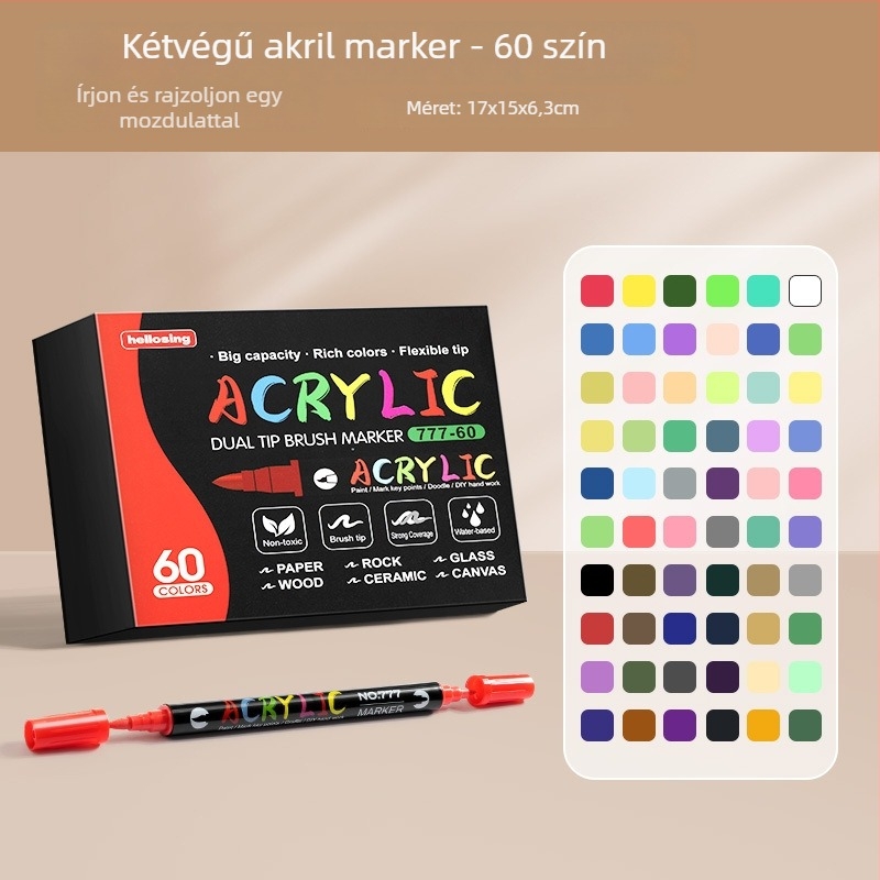 Kétoldalas akril marker toll, kerek fej, vízálló, gyorsan száradó (Kétoldalas, Akril, Vízálló, Gyorsan száradó)