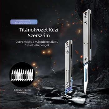 Titániumötvözetű összecsukható hasznos kés sebészeti fogantyúval, 11 pengés készlet, doboz- és csomagnyitó, zsebkés